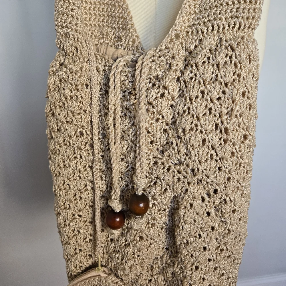 Ivory Handmade Knit Crochet Shoulder Hobo Bag Women's Retro Casual Boho Hippie